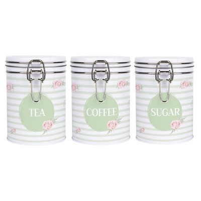 Rosen, Streifen & Wirbel Tee, Kaffee & Zucker Kanister - Küche Geschenkset