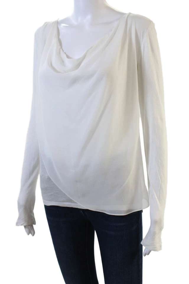 Camiseta pulóver de terciopelo para mujer con cuello redondo liso manga larga blanca talla S Foto 2 de 4