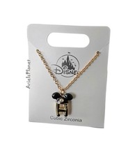 2025 Disney Parks Mickey Mouse Ear Hat Rhinestone Letter H, Gold Tone Necklace