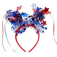 4th of July Patriotic Headband, Red White Blue Hair Patriotic Starburst Tassel