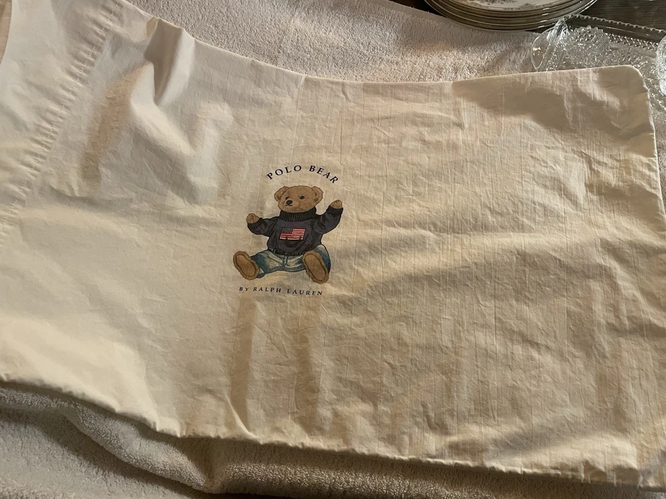 Juego de 2 fundas de almohada estándar vintage difíciles de encontrar Ralph Lauren Polo Bear Plus Bonus RARO Foto 4 de 4