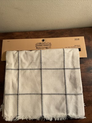 New Robert Stanley Farmhouse TABLE RUNNER Grey/Cream  14 x72'' Hobby Lobby ￼