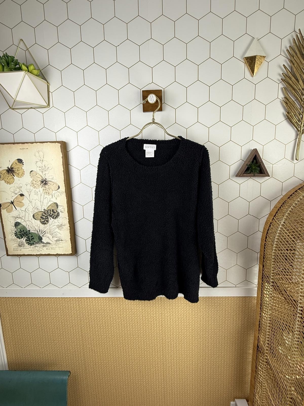 Softies Black Crew Neck Solid Marshmallow Loungew… - image 2