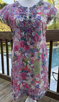 Calypso St Barth Women's Tunic Shift Dress, Cotton Embroidered, Small