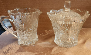 Vintage Lead Crystal Sugar Bowl with Lid and Creamer