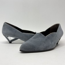 Charles Jourdan Made In France Gray Suede Triangle Cutout Heel Pumps Size 7 Vtg