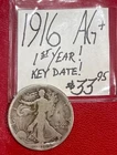 1916 Walking Liberty Silver Half Dollar! AG! 1st Year Key Date! ENN Coins