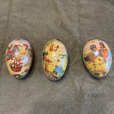 LOT OF 3 Vintage GERMAN PAPER MACHE EASTER EGG CANDY CONTAINERS 5 x3 inch GDR