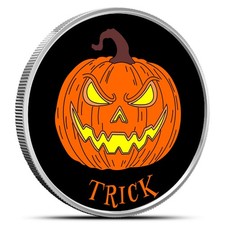1 oz Colorized Trick or Treat Coin Flip Silver Round (New, Capsule)