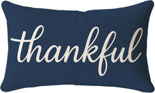 Thankful Pillow Cover 12X20 Inch Navy Blue Lumbar Decorative Cushion Case Autumn