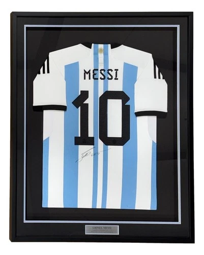 Lionel Messi Signed Framed Argentina Adidas Soccer Jersey ICONS LOA