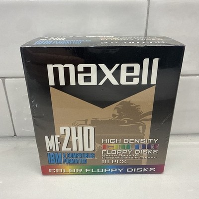 Maxell MF2HD Formatted High Density Color IBM Compatible Floppy Disk 3.5''10-Pack