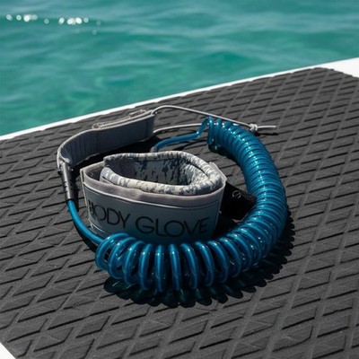 10' Body Glove SUP Paddleboard Leash   Coiled Cord, Neoprene Ankle Strap, Blue
