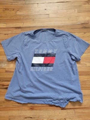 Tommy Hilfiger Sport Women's T Shirt Short Sleeve Blue Spellout Flag 1X