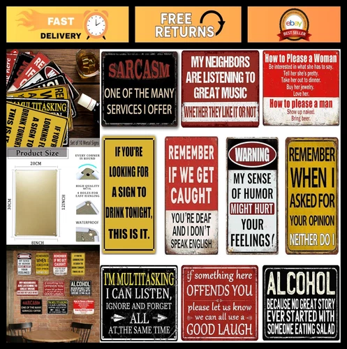 "Funny Vintage Bar Signs - 10-Piece Metal Wall Art Set for Man Cave & Garage Dec