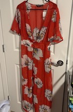 Mlle Gabrielle dress 1x Kimono Red Sheer Floral Bathing Suit Cover Up NWT