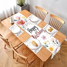 Happy Birthday Watercolor Floral Table Runner and Placemat Set   5 Set of 4 37