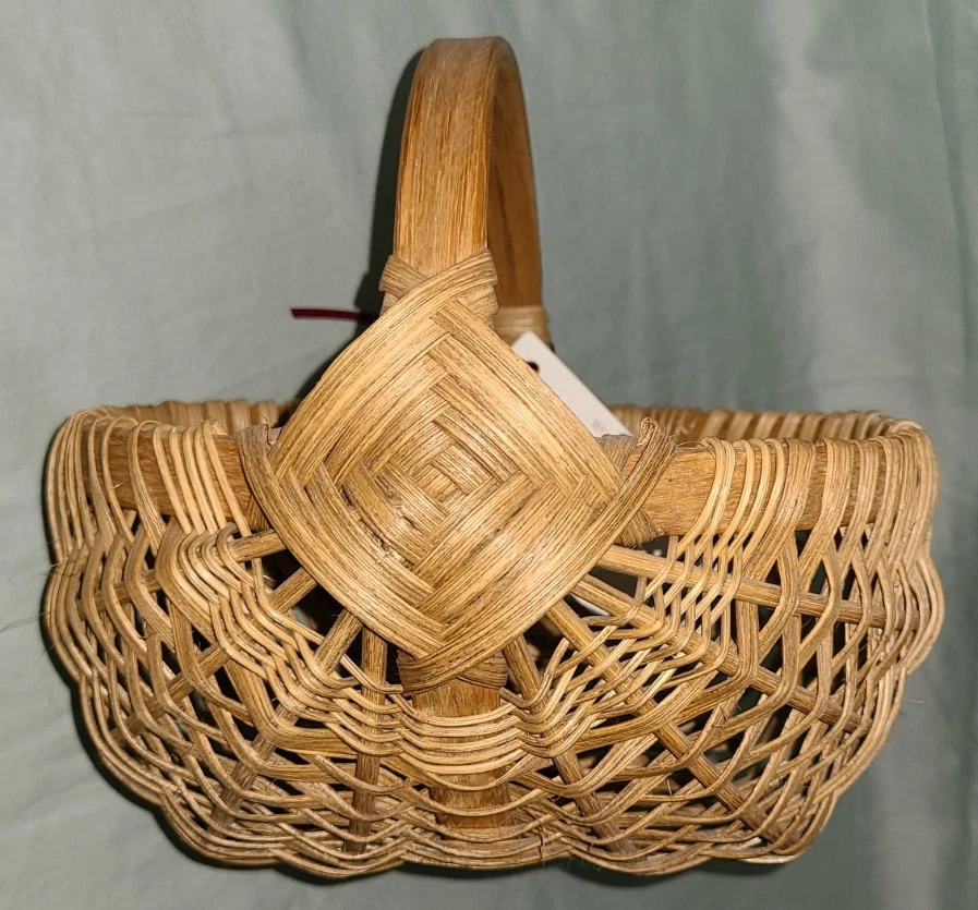 Antigo Woltersdorf Acres tala madeira tecida carvalho cesta de ovos / cesta de nádegas, Maine