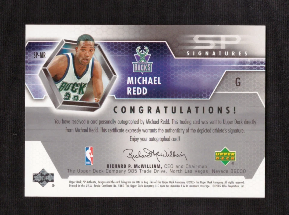 2004-05 Upper Deck SP Authentic Signatures Michael Redd Auto Bucks - Image 2 of 2