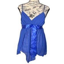 Fredericks of Hollywood Blue Strappy Satin Ribbon Cami Top Lingerie Size Small