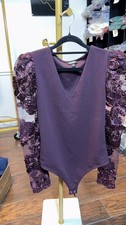 Express Purple Bodysuit with Floral Lace Sleeves, Size S