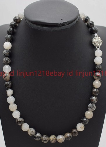 Natural 8/10mm Black Rutilated Quartz Round Gemstone Beaded Necklace 16-32in - Picture 5 of 12