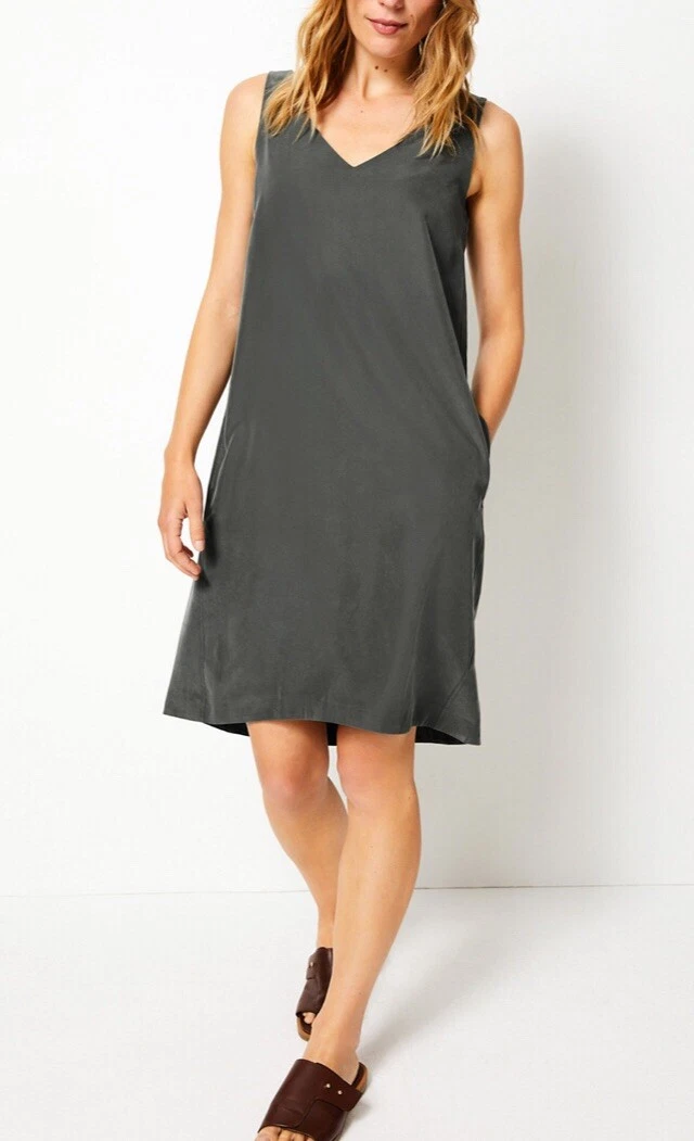 Ex M S New P3R UNA KHAKI Green Modal Shift Tunic Summer Dress Size