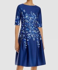 460 Rickie Freeman for Teri Jon Women's Blue Scuba Flora Printed Dress Size 4