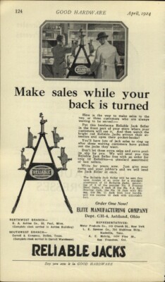 1924 PAPER AD Reliable Truck Car Jack Store Display Rack Drednaught Fruit Press