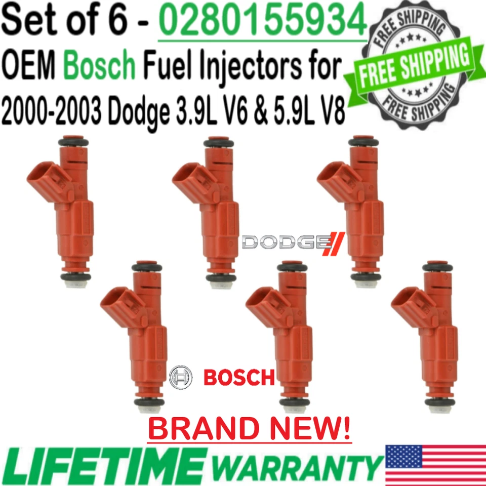Nuevos inyectores de combustible OEM x6 Bosch Best Upgrade para Dodge Ram 2500 Van 2001 3,9 L V6 Foto 2 de 4