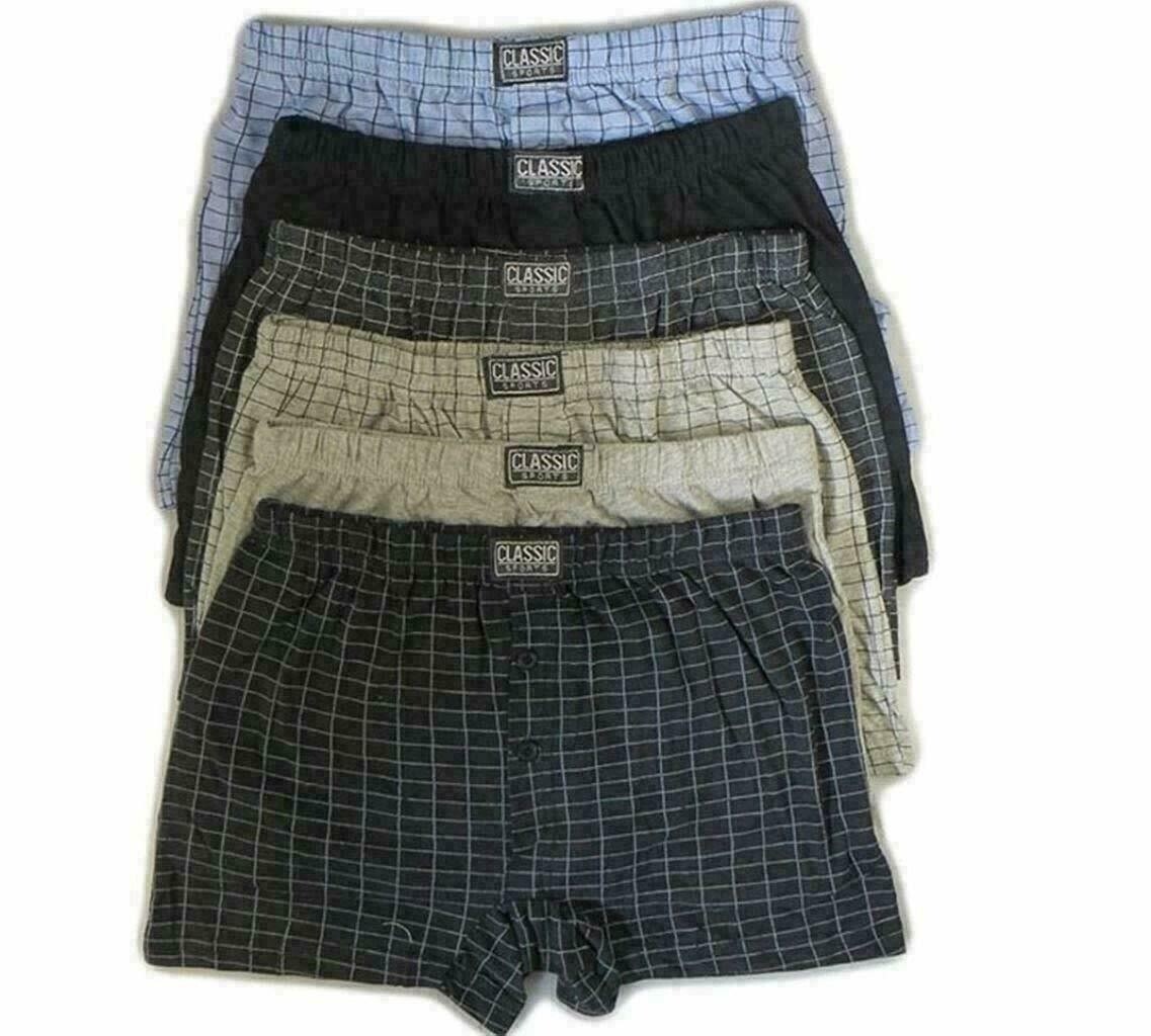 Cotton Blend Men's Woven Boxer Shorts Underwear Button Fly S To 5XL3