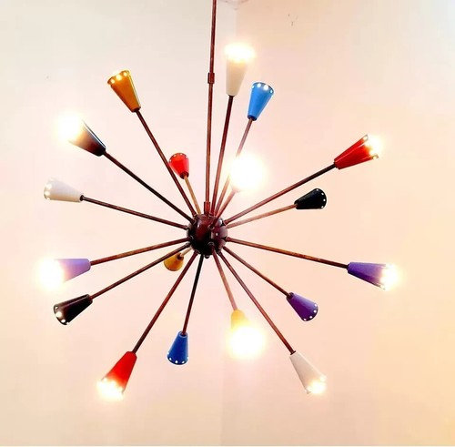 Modern Brass Light Big Italian Multicolored Mid Century Painted 18 Arms Decor - Picture 4 of 9