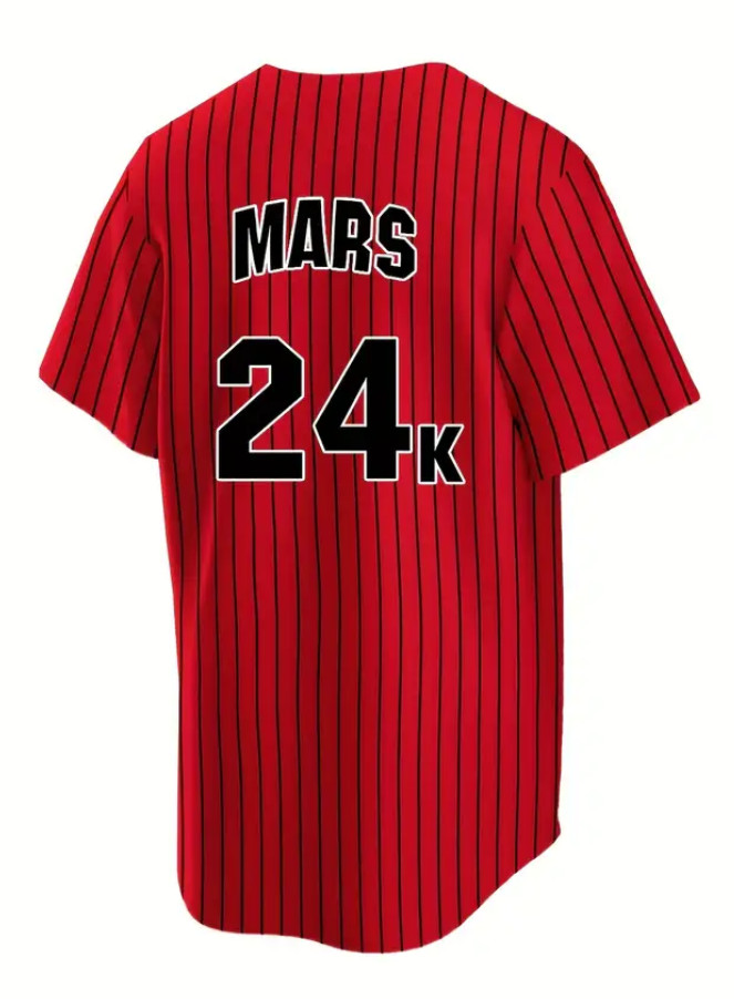 Bruno Mars 24K Hooligans Pinstripe Baseball Jersey Magic Red Men's Size 3XL XXXL