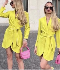ZARA WOMEN SS22 LIME GREEN PAREO MINI WRAP DRESS SIZE M 2829/483 BNWT