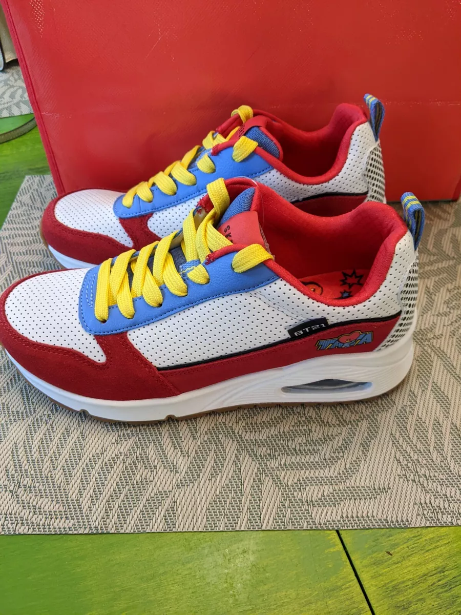 Skechers x BT21 BTS Tata Leather Upper Platform Tennis Shoes 6.5