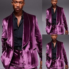 Velvet Men's Suits 2Pieces Shawl Lapel Blazer Wedding Prom Party Evening Jacket