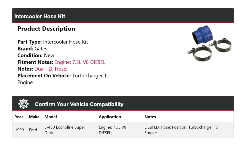 Kit de manguera intercooler Super Duty para Ford E-450 Econoline 1999 puertas Foto 2 de 3