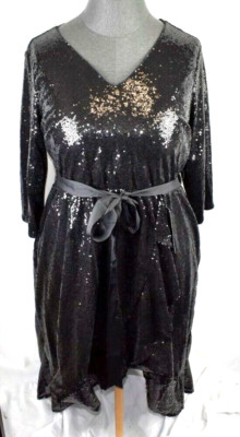 Lane Bryant Sequin Dress Plus Size 2X 18/20 Black VNeck 3/4 Sleeve NWT
