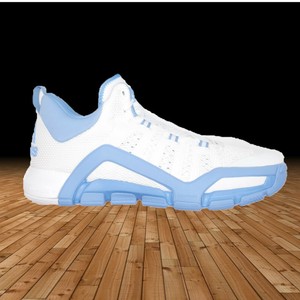 white and light blue basketball shoes