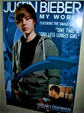 Póster promocional original de Justin Bieber para MI MUNDO Y UNA VEZ muy genial