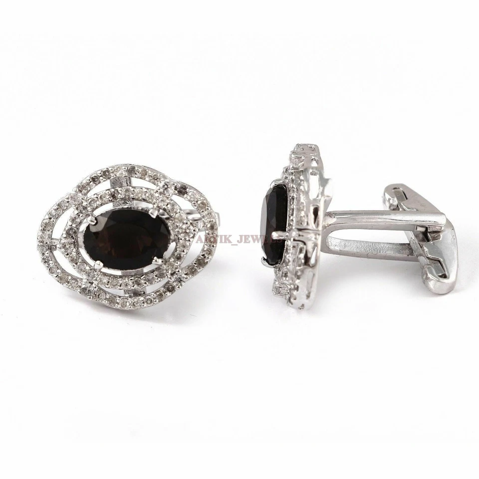 Gemma Di Onice Nero Naturale Con Gemelli In Argento Sterling 925 #2375 - Immagine 2 di 3