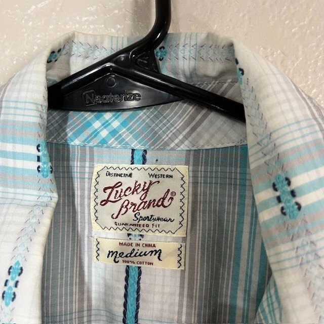 Camisa informal Lucky Brand para hombre mediana perla a presión azteca manga corta Foto 3 de 4