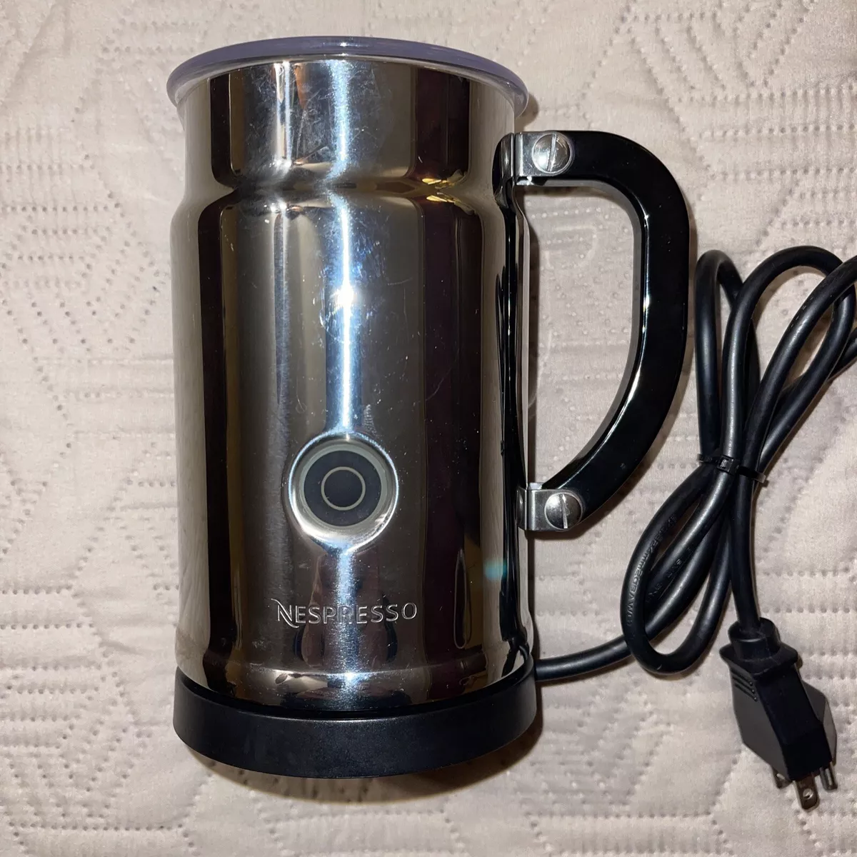 Nespresso Aeroccino Milk Frother Stainless Steel w/Base Heat Froth TESTED  EUC!