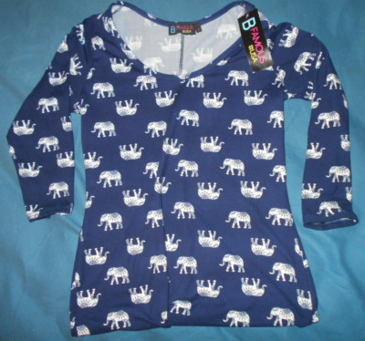 B Famous Womens Juniors Medium Longsleeve Elephants Shirt