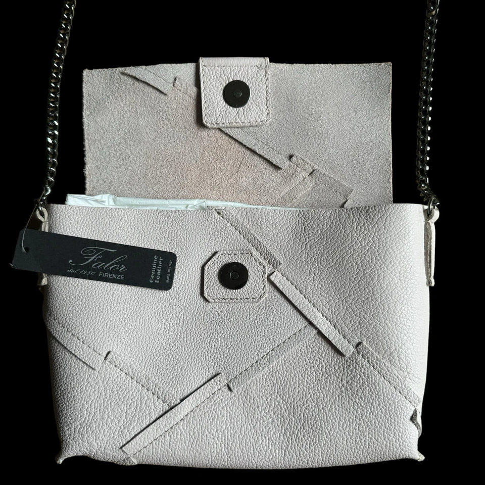 FALOR -Shoulder Bag-chain Strap ITALIAN Leather BEIGE Size Small #BO3 NWT - Image 4 of 4