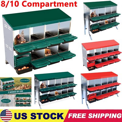 Chicken Nesting Box 8/10 Compartment Metal Laying Eggs Boxes Roll Away Egg Coop