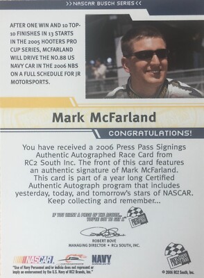 2006 Press Pass Signings Gold /50 Autograph Card NASCAR Driver