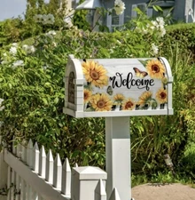 Sunflower Butterfly Welcome Mailbox Cover - Fits Standard Mailbox - 21" X 18"