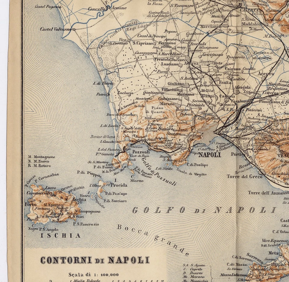 MAPA ANTIGUO ORIGINAL 1904 DE LAS CERCANÍAS DE NÁPOLES / CONTORNI DI NAPOLI / ITALIA Foto 2 de 3
