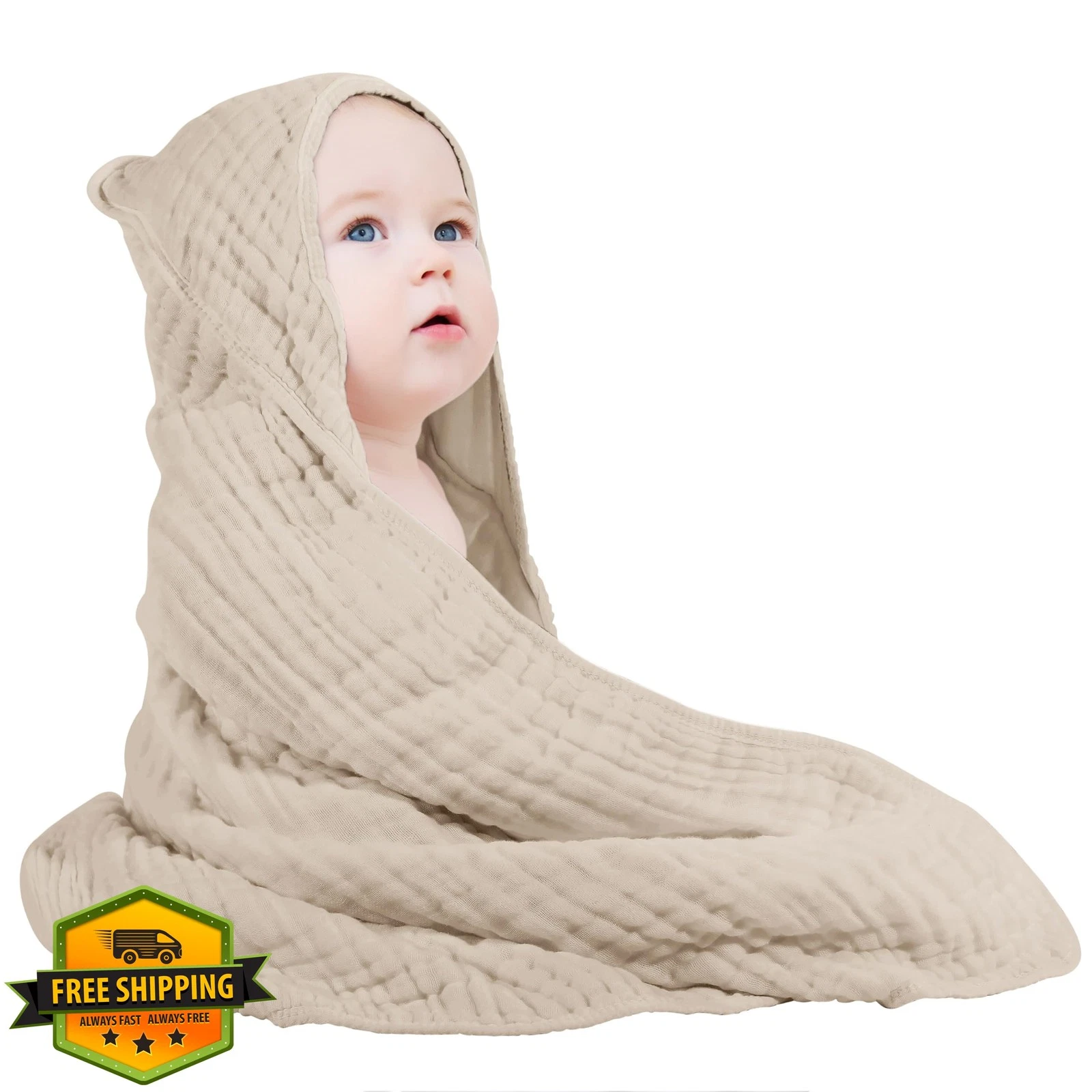Yoofoss Hooded Baby Towel Apricot 1pk